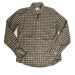 Billy Reid Olive & White Plaid Button-Down Shirt New Standart